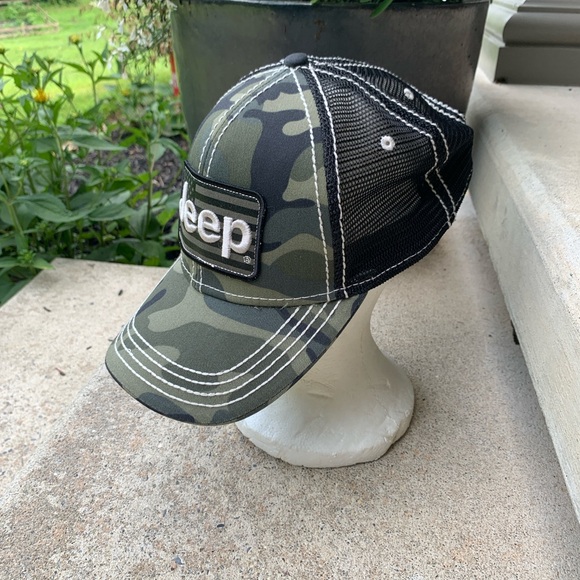 JEEP Camo black snapback mesh trucker cap hat American flag OSFM - Picture 2 of 9